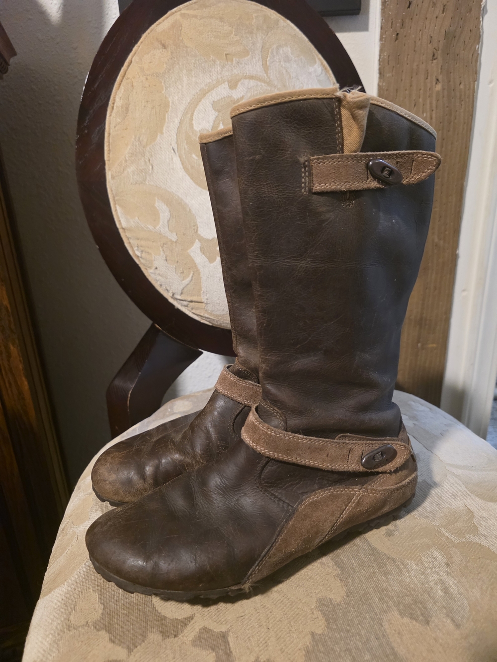 Merrell Dark Brown Leather Ankle Boots with Suede Details